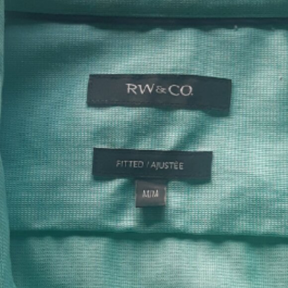 RW & CO SZ M Fitted 100% Cotton Teal Green Men's Dress Shirt - Picture 12 of 14